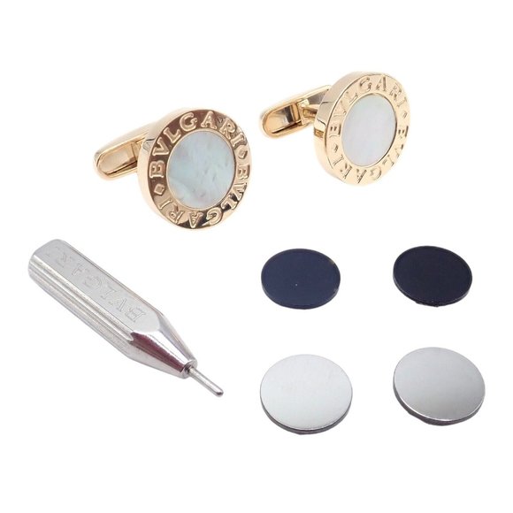 Authentic! Bvlgari Bulgari 18k Yellow Gold Multicenter Cufflink Kit Set - Picture 1 of 14